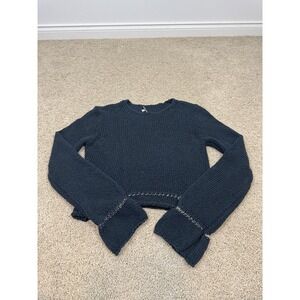 Ann Demeulemeester Sweater Womens 38 Blue Cotton Knit Cropped Flared Sleeve